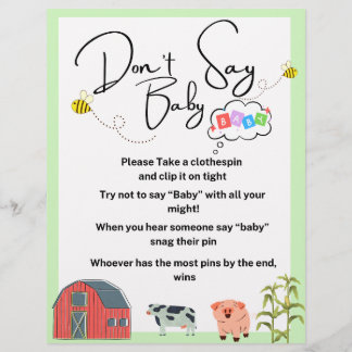 "zeg geen baby" baby shower spel boerderij dier briefhoofd