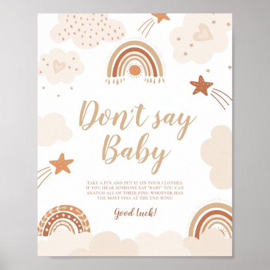 Zeg geen Baby Boho Rainbow Sign Poster (Voorkant)