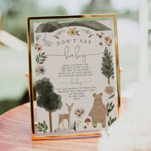Zeg geen baby bord Boho Woodland baby shower spel Poster