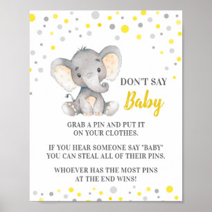 Zeg geen Baby Game Yellow Elephant Baby shower Poster
