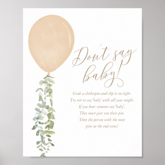 Zeg geen Baby Gold ballon neutraal Baby shower Poster (Voorkant)