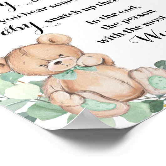 Zeg geen Baby Greenery Beer Gold Baby shower Game Poster (Hoek)