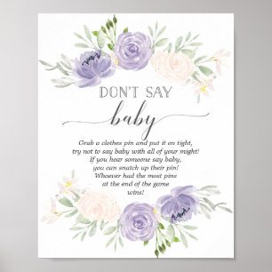 Zeg geen Baby Pastel Paars Baby shower Game Poster
