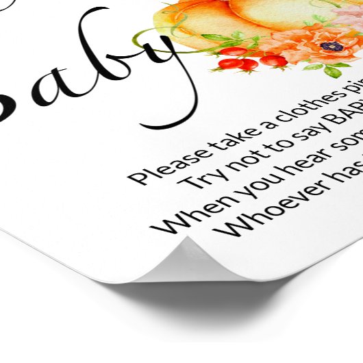 Zeg geen baby Pumpkin-baby shower Poster (Hoek)