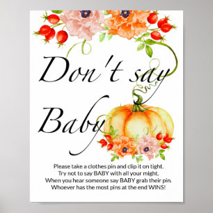 Zeg geen baby Pumpkin-baby shower Poster
