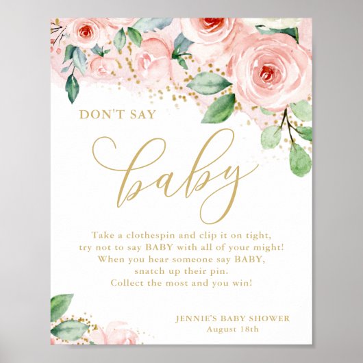 Zeg geen Baby roze en gouden vlakke Baby showers s Poster (Voorkant)