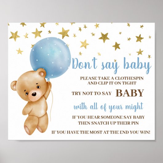 Zeg geen Baby shower Blue Beer Boy Poster (Voorkant)