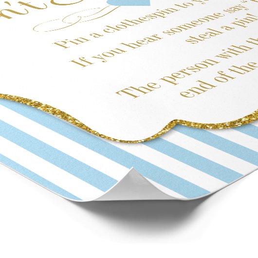 Zeg geen Baby shower Game Blue Gold Boy Baby Poster (Hoek)