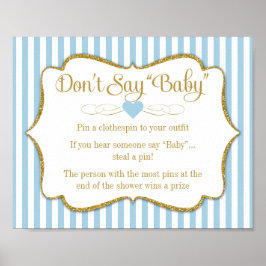 Zeg geen Baby shower Game Blue Gold Boy Baby Poster