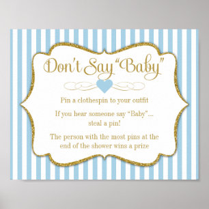 Zeg geen Baby shower Game Blue Gold Boy Baby Poster