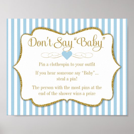 Zeg geen Baby shower Game Blue Gold Boy Baby Poster (Voorkant)