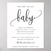 Zeg geen Baby shower Game Minimalist Calligraphy Poster (Voorkant)