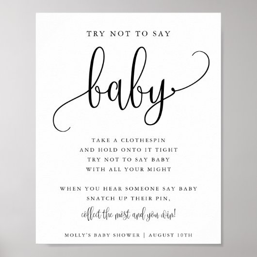 Zeg geen Baby shower Game Minimalist Calligraphy Poster (Voorkant)