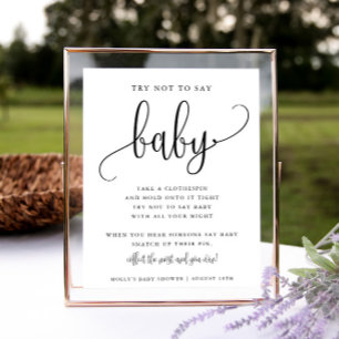 Zeg geen Baby shower Game Minimalist Calligraphy Poster