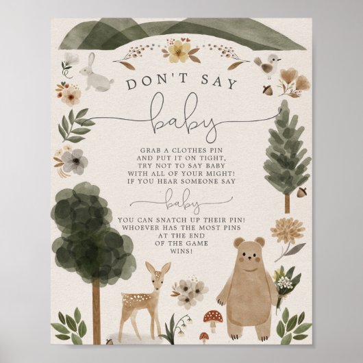 Zeg geen Baby Sign Boho Woodland Baby shower Game Poster (Voorkant)