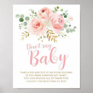 Zeg geen Baby-spellenteken, Blush Pink Baby shower Poster