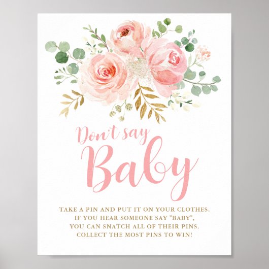 Zeg geen Baby-spellenteken, Blush Pink Baby shower Poster (Voorkant)