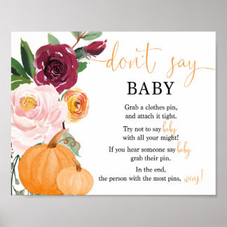 Zeg geen baby-teken, herfst pompoendouche poster