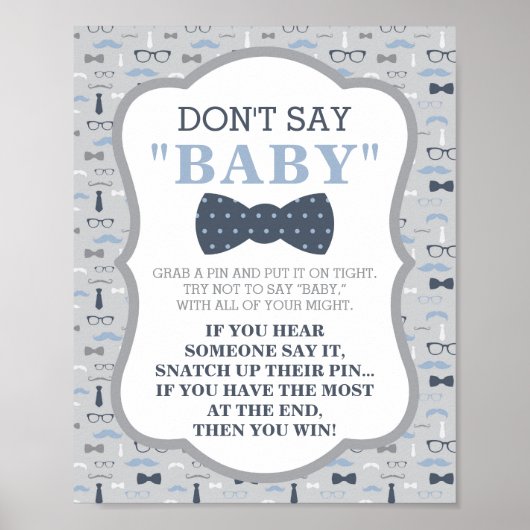 Zeg geen Baby teken, Stropdas, blauw en grijs Poster (Voorkant)
