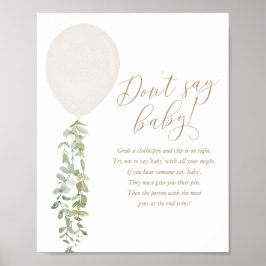 Zeg geen Baby terwijl ballonvaardig Baby shower Poster