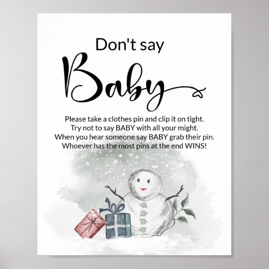 Zeg geen baby winter baby shower poster. poster (Voorkant)