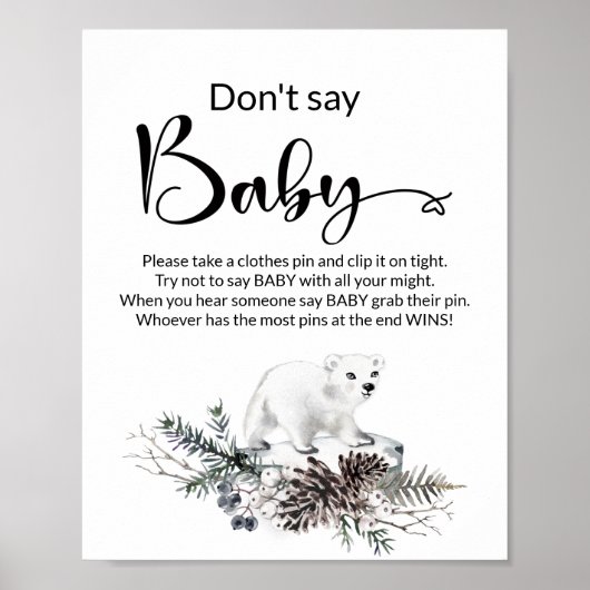 Zeg geen baby winter baby shower poster. Poster (Voorkant)