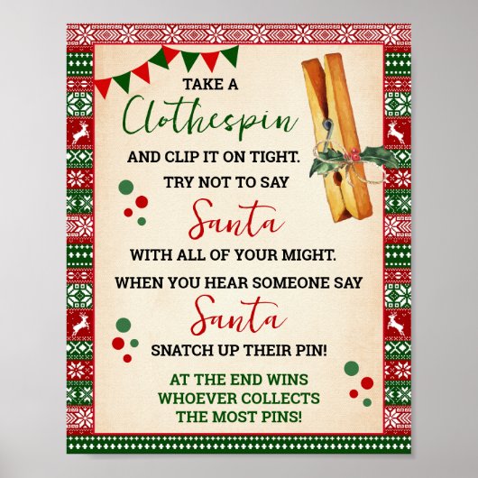 Zeg geen Kerstman Wasknijper Spel Lelijke Trui Bor Poster (Voorkant)