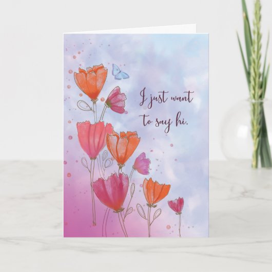Zeg gewoon Hi Oranje en Roze Flowers Butterfly Kaart (Voorkant)