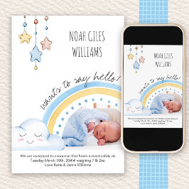 Zeg Hallo Foto Cute Rainbow Nursery Boy Birth Aankondiging