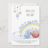 Zeg Hallo Foto Cute Rainbow Nursery Boy Birth Aankondiging (Voorkant)