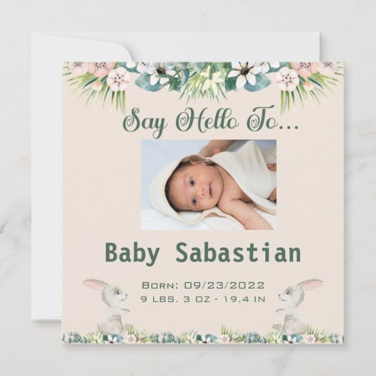 Zeg Hallo tegen de nieuwe babyuitnodiging Kaart (Voorkant)