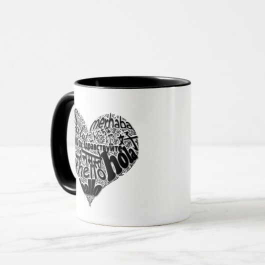 Zeg hallo tegen een hartslag in alle talen mok (Voorkant links)