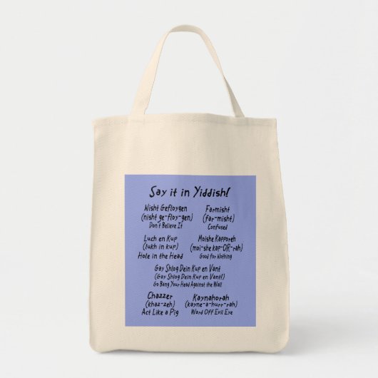 Zeg het maar in Yiddish Blue Tote Bag (Voorkant)