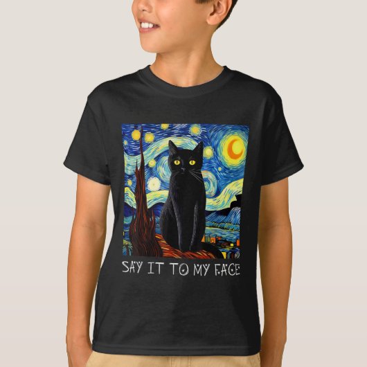 Zeg het tegen mijn gezicht Art Funny Black Cat Pai T-shirt (Voorkant)