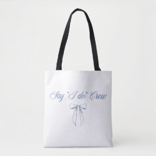 Zeg "Ik wil" Bemanning Boog Lint Ontwerp Blauwe Tote Bag