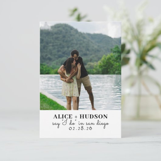 Zeg Ja Simpele Bruiloft Save The Date (Staand voorkant)