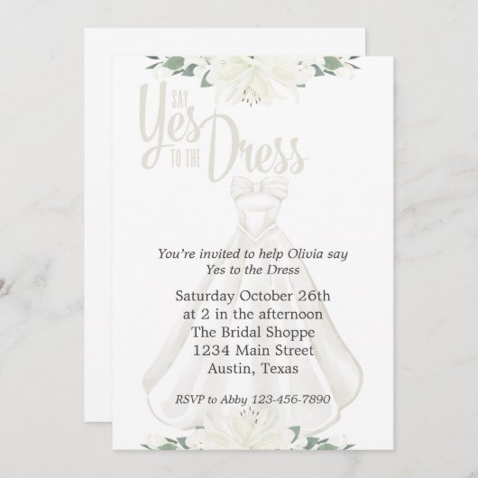 Zeg ja tegen de bruidsjurk kaart (Voorkant / Achterkant)