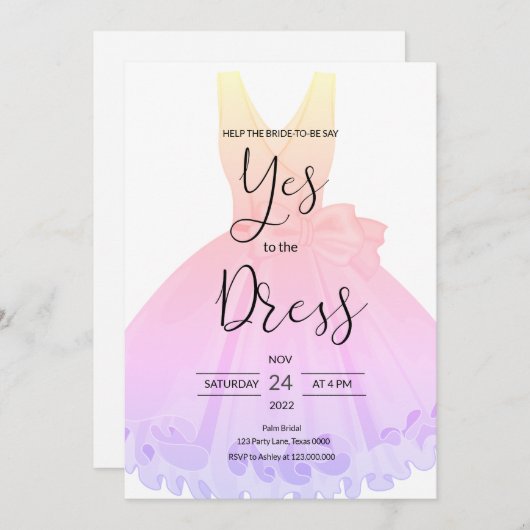 Zeg ja tegen de jurk uitnodiging (Voorkant / Achterkant)