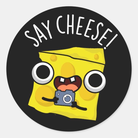 Zeg Kaas Grappige Fotograaf Pun Dark BG Ronde Sticker (Voorkant)