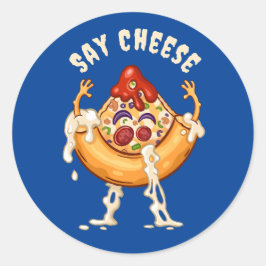 Zeg kaas pizza plak karakter ronde sticker
