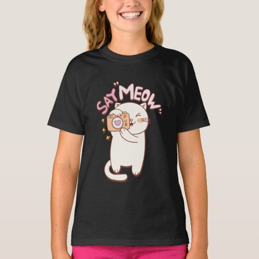 Zeg Meow Grappig Schattige T-shirt (Voorkant)