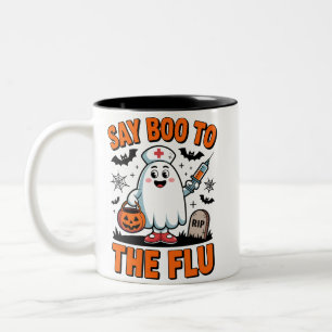 Zeg nee tegen de griepachtige Halloween Nurse Doct Tweekleurige Koffiemok