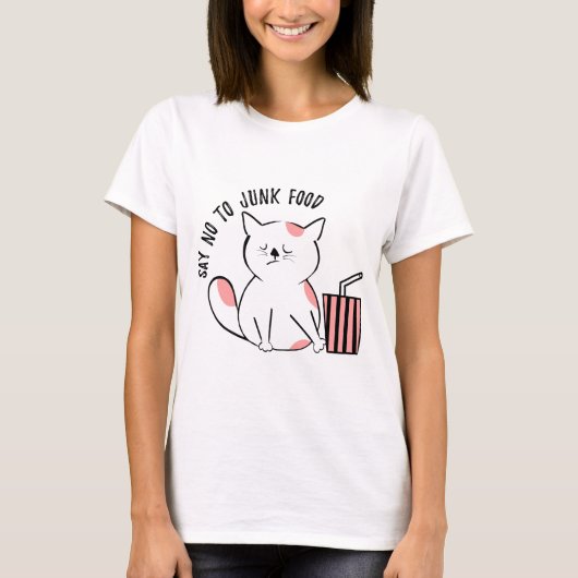 Zeg nee tegen junk food - cat humor t-shirt (Voorkant)