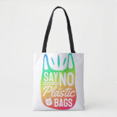 'Zeg nee tegen plastic zakken', Earth Day, regenbo Tote Bag (Voorkant)