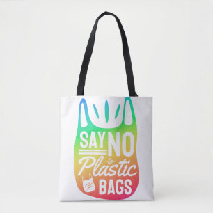 'Zeg nee tegen plastic zakken', Earth Day, regenbo Tote Bag