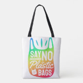 'Zeg nee tegen plastic zakken', Earth Day, regenbo Tote Bag (Achterkant)