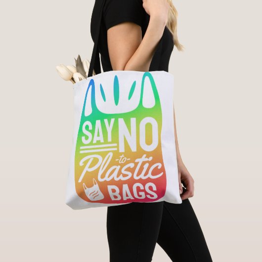 'Zeg nee tegen plastic zakken', Earth Day, regenbo Tote Bag (Dichtbij)