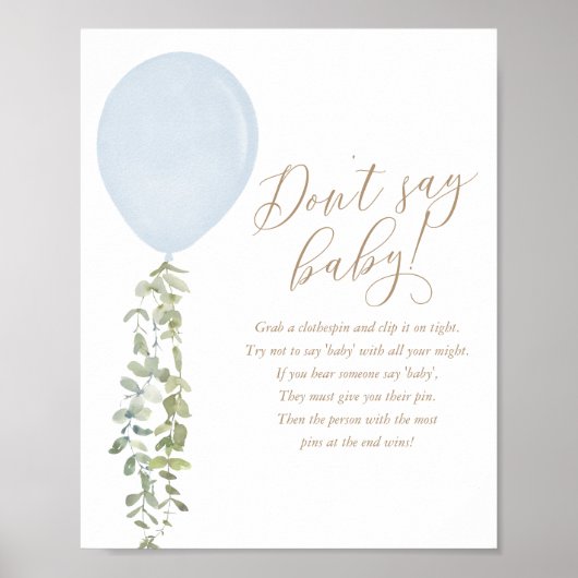 Zeg niet 'Baby Blue Balloon Boy Baby shower' Poster (Voorkant)