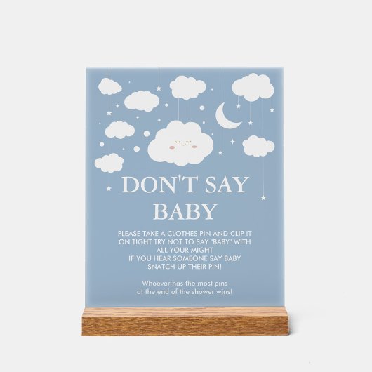 Zeg niet Baby Blue Cloud Baby shower Game Acryl Bord