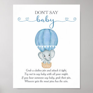 Zeg niet Baby Blue Elephant Baby shower Game Poster